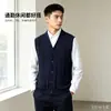 Nuevo Chaleco de Punto Grueso con Cuello en V Estilo Old Money para Hombre, Sin Mangas, Mezcla de Lana, con Bolsillos