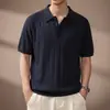 Camisa de punto de manga corta con cuello camisero texturizado estilo "old money" americano para hombre, top Polo casual fino de seda helada para verano
