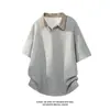 Camisa Casual de Retazos de Manga Corta Olo, Camiseta Holgada, Camisa a Cuadros de Moda para Hombre, Estilo Americano Retro Fresco de Media Manga, Resistente para Verano