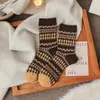 Meias de Lã Estilo Étnico Retro Japonês Padrão Diamante Fair Isle Outono e Inverno Quentes com Lã Grossas Meias Largas Meias para Gestantes