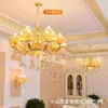 Lustre de cristal para sala de estar de villa estilo europeu, luxuoso e grandioso, para hall de loft duplex e sala de jantar, com luminárias de jade e liga