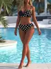 Biquíni Retro de Bolinhas Europeu e Americano Transfronteiriço Sexy Hottie Duas Peças com Bojo para Férias na Ilha de Águas Termais Mulheres