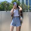 Shorts Jeans Destroyed Pretos Femininos Verão 2021 Novo Cintura Alta Emagrecedor Celebridade Cibernética A- Perna Larga Hot Pants Moderno Estilo Ins