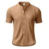 Cardigan de linho de manga curta para comércio exterior transfronteiriço Amazon verão tamanho europeu gola Henry solto casual texturizado respirável camisa