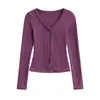 Ds25223-26 Primavera Estilo Coreano Ajuste Delgado Cuello en V Botones Color Caramelo Top Camiseta de Manga Larga Cárdigan Chaqueta