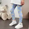 Calças cropped estilo coreano novas de outono e verão para crianças de 3 a 11 anos, coloridas estampadas, leggings para meninas, finas, para uso externo, transfronteiriças