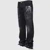 Nuevos Jeans Rectos para Hombre de Talla Europea Transfronterizos, Moda Callejera Europea y Americana, Pantalones Rectos de Algodón con Bordado Elástico en Denim en Stock