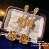 Pendientes de turmalina canaria con lazo y borla de circonita amarilla de ganso chapados en oro vintage de 18 quilates.