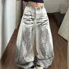 Jeans blancos para mujer con diseño de lavado tridimensional de orejas de gato retro americano, pantalones de pareja estilo páramo