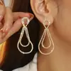 Pendientes de Triángulo Geométrico Largo Dingka Long con Strass para Mujer, Pendientes de Botón Geométricos Huecos Versátiles y de Moda
