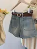 Verano 2025 Nuevos Jeans Vintage Lavados de Bolsillo para Trabajo de Cintura Alta Estilo Coreano Sueltos de Pierna Ancha Pantalones Cortos de Mezclilla para Mujer