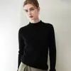 Suave y elegante~ Suéter de mujer sin costuras 100% cachemir con cuello semi-alto y bordes enrollados, cálido, suave, versátil y perfecto para usar en capas