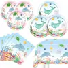 Nuevo juego de vajilla desechable de papel para fiesta de cumpleaños temática del mundo submarino de Amazon, platos, vasos, servilletas, decoración y suministros