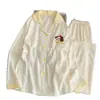Pijama Lindo de Dibujos Animados para Mujer, Cardigan Delgado de Algodón Nube con Lunares para Primavera y Otoño, Manga Larga y Pantalones, Conjunto Holgado para el Hogar