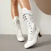 Pedidos Internacionales de Amazon Otoño e Invierno 2025 Botas de Tacón Alto Nuevas en Tallas 30-48 con Cortes Florales y Botines de Cordones