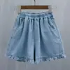 Foto Real de los Nuevos Shorts de Mezclilla Sueltos de Encaje Estilo Coreano Primavera/Verano para Chicas Gorditas, de Cintura Alta, 100kg Algodón Delgado