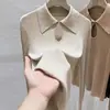 Elegante Tejido de Manga Larga para Mujer, Top con Solapa, Nuevo Estilo Otoño Temprano 2026, Camisa Base Chic con Corte, Camisa Polo, Suéter