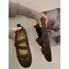 Primer Encuentro Temporada Estilo Coreano Retro Zapatos Mary Jane de Lana con Puntos para Mujer 2026 Otoño Nuevo Estilo Temperamento Fondo Plano Boca Baja Zapatos de una Sola Pieza