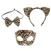Máscara Estampa Leopardo Meio Rosto Máscara para Olhos Faixa com Orelhas de Gato Faixa de Cabeça Colar Gravata Borboleta Acessórios de Joalheria Festa a Fantasia Mulheres