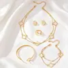 Elegante, Moderno y Exquisito Conjunto de Collar y Pulsera de Flor de Cuatro Hojas de Doble Capa, Joyería de Trébol Hueco, Joyería para el Uso Diario de Mujer