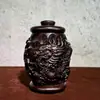 Talla de Madera de Ébano Dragón y Fénix Tarro Tarro de Almacenamiento con Diseño en Relieve de Dragón y Fénix Tarro de Almacenamiento Decoración del Hogar Suministro