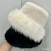 Sombrero de pescador peludo para mujer otoño e invierno sombrero de cuenca felpa forro polar grueso cálido estilo japonés combinable hace que la cara se vea pequeña