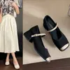 Zapatos Versátiles Estilo Retro Británico con Tacón Grueso para Combinar con Faldas, Zapatos Mary Jane de Cuero de Punta Cuadrada Bajos para Mujer, Nuevo Modelo Verano 2025