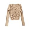 Ropa de mujer europea y americana con cuello plisado, estilo Pure Desire, cárdigan pequeño, camisa de manga larga, camiseta de figura para mujer