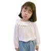 Camisa infantil de manga comprida nova para primavera e outono, camisa com gola de renda, camisa lisa de cor sólida, camisa de boneca, uma geração de cabelo