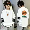 Camiseta de manga larga para niño, top infantil 100% algodón, colección otoño 2026, informal, con rayas, patchwork, imitación de dos piezas, capa base para niños mayores