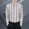 Camisa de Manga Larga a Rayas, Estilo Europeo y Americano, Promoción Principal de Primavera, Camisa Blanca para Hombres Jóvenes