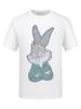 Camiseta de Verano para Hombre de Manga Corta con Diseño de Conejo de Pedrería, Nuevo Estilo 2026, Cuello Redondo, Algodón Merceizado, Marca de Moda, Talla Grande, Manga Media, Corte Entallado