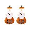Aretes Europeos y Americanos Lindos de Halloween con Fantasma con Incrustaciones de Diamantes, Aretes de Fantasma de Calabaza con Goteo de Aceite en Polvo Dorado, Aretes de Moda para Vacaciones para Mujeres