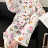 Novo Pijama Feminino Estilo Cartoon Graffiti para Primavera e Outono, Conjunto de Duas Peças com Manga Longa e Calça Longa, Roupa Fofa de Casa para Estudantes