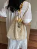 Bolso Tejido de Algodón de Gran Capacidad Casual Transfronterizo para Mujer Estilo Nuevo Hueco Tejido a Mano Hombro Playa Versátil Bolso de Mujer