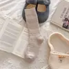 Calcetines gruesos de lana cálida de estilo japonés para mujer Youjiaxiu para otoño e invierno, de longitud media hasta la pantorrilla, con patrón de rombos, adelgazantes, de punto grueso y con volantes
