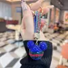 Llavero Creativo de Cabeza de Mickey con Pedrería Completa, Figura de Dibujos Animados de Arcilla Suave, Estilo Coreano y Japonés de Alta Gama, Lujoso Accesorio para Bolso