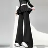Novedad Otoño 2026 Estilo Femenino Adelgazantes Casuales Pantalones Largos con Diseño de Cortina, Pantalones de Micro Campana Falsos de Dos Piezas, Pantalones Falda Plisados