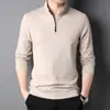 Sudadera Nueva para Hombre Primavera y Otoño 2024, Sencilla Casual de Corte Holgado, Cuello Semi Alto, Cremallera, Color Sólido, Camiseta Básica de Manga Larga para Hombre