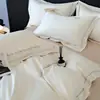 2026 Novo Modelo Algodão de Fibra Longa Algodão Puro Conjunto de Quatro Peças Bicolor Bordado Roupa de Cama de Luxo Leve - Elementos Originais
