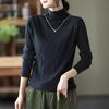 Ropa de Punto de Color Sólido Japonés para Mujer 2024 Primavera y Otoño Nuevo Cuello Medio Alto Manga Larga Camiseta Interior Base Ropa Exterior