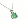 Colgante de Ágata Natural con Incrustaciones de Calcedonia en Plata S925 Estilo Chino Calabaza Verde Imperial Adorno Versátil de Jade Espuma de Agua de Alta Gama