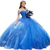 Vestido Colorido de Lã para Performance Vocal Solo 2026 Azul com Arte Floral Tridimensional Saia Bufante com Cauda Traje de Performance Pesado para Mulheres