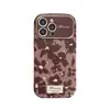 Adecuado para Funda de Teléfono Anticaídas Apple 17 con Textura de Cuero y Ventana Grande, iPhone 16 Pro Max Diseño Floral Marrón Mixto, 15ª Generación, 13