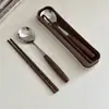 Juego de Palillos y Cuchara de Madera Maciza Coreana al por Mayor con Caja de Almacenamiento Portátil, Estilo Vintage, para una Persona, Estudiantes, Trabajadores de Oficina, Diseño de Flor de Seda