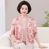 Conjunto de Blusa de Manga Longa e Calça de Outono para Mãe Novo 2026 Primavera/Outono Alta Elasticidade Conjunto de Tricô com Xale para Mulheres de Meia-Idade