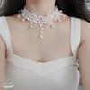 Accesorios europeos y americanos: collar de encaje blanco, adorno para el cuello, gargantilla, cadena para la clavícula, collar con borla, correa para el cuello.