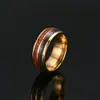 Popular Transfronterizo Shengxi Más Vendido Anillo de Acero Inoxidable Personalizado de Dos Tonos con Grano de Madera Joyería al por Mayor Ranura Doble Caoba + Madera Negra