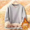 Sudadera de sherpa de peso pesado estilo americano, unisex, con forro y grosor añadidos, cuello redondo, versátil, cálida y disponible en tallas grandes, de manga larga