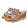 Sandalias de cuña de tacón alto con pedrería de estilo nuevo de verano para mujer, chanclas con plataforma de suela gruesa, tacón de cuña, talla grande, sandalias al por mayor